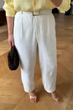 Pileli Keten Kadın Pantolon