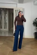 Polo Yaka Fermuarlı Triko Kadın Kazak