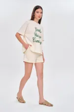 Oversize Baskılı Kısa Kollu Kadın Tişört %100 Pamuk