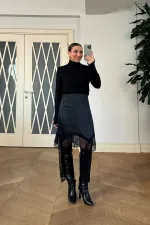 Dantelli Saten Mini Etek