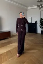 Toka Detaylı Bluz Etek Takım