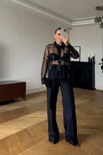 Transparan Tül Kadın Gömlek