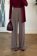 Kemer Detaylı Düz Kesim Kadın Pantolon