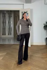 Snap-Button Ribbed Knit Sweater