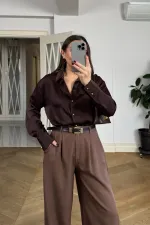 Gold Düğmeli Saten Kadın Gömlek