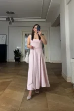 Square Neck Strappy Midi Dress
