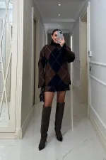 Baklava Desenli  Kazak Etek TrikoTakım