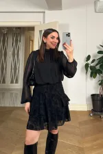 Pile Detaylı Şifon Mini Elbise