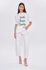 Oversize Baskılı Kısa Kollu Kadın Tişört %100 Pamuk