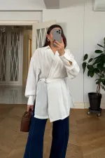 Kruvaze Kemerli Uzun Kollu Bluz
