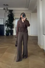 Dikiş Detaylı Bol Paça Kadın Pantolon