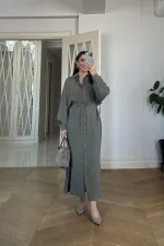 Kuşak Detaylı Uzun Kollu Gömlek Elbise