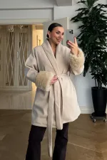 Şal Yaka Kuşaklı Kaşe Kadın Ceket