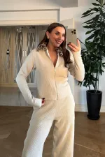 Suni Kürk Detaylı Fermuarlı Bluz