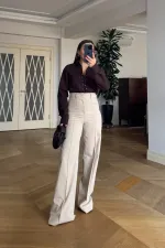 Straight Cut Ribbed Women's Trousers Straight Cut Ribbed Women's Trousers