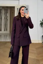 Kruvaze Çizgili Blazer Ceket Pantolon Kadın Takım Kruvaze Çizgili Blazer Ceket Pantolon Kadın Takım