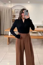Wrap-Neck Padded Long-Sleeved Bodysuit