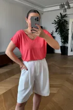 Ön Arka V Kısa Kollu Kadın Tişört