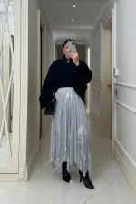 Asimetrik Kesim Midi Tül Etek