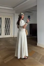 Beli Lastikli Müslin Midi Etek