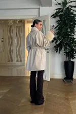 Şal Yaka Kuşaklı Kaşe Kadın Ceket