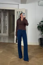 Polo Yaka Fermuarlı Triko Kadın Kazak