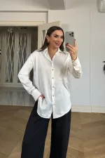 Gold Düğmeli Saten Kadın Gömlek