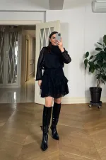 Pile Detaylı Şifon Mini Elbise