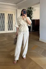 Women's Jacket and Trousers Suit with Drawstring Waist Women's Jacket and Trousers Suit with Drawstring Waist
