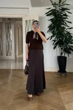 Beli Lastikli Uzun Saten Etek