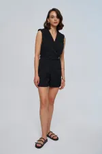 Kruvaze Yaka Kısa Kadın Tulum