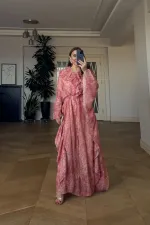 Shawl Patterned Batwing Sleeve Long Dress Shawl Patterned Batwing Sleeve Long Dress