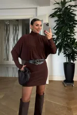 Yarasa Kol Kemerli Mini Elbise