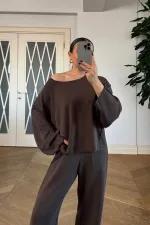 Kayık Yaka Sweat Pantolon Kadın Takım