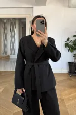 Kuşaklı Ceket Pantolon Kadın Takım