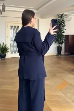 Pelerin Detaylı Blazer Ceket Pantolon Kadın Takım