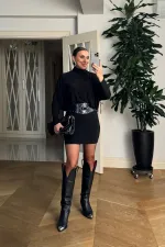 Yarasa Kol Kemerli Mini Elbise