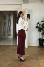 Midi Pencil Skirt with Slit and Button Detail