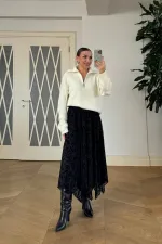 Floral Patterned Asymmetrical Midi Skirt