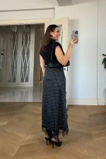 Dantel Detaylı Puantiyeli Midi Etek