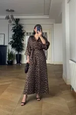 Leopar Desenli Gömlek Elbise