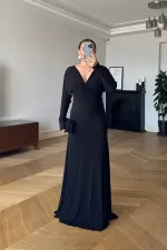 Büzgülü Uzun Kollu Uzun Elbise
