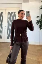 Kayık Yaka Uzun Kollu Bluz