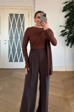 Şal Detaylı Uzun Kollu Bluz