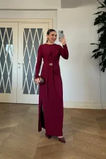 Drapeli Uzun Kollu Elbise