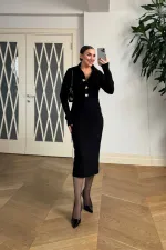 Kadife Dokulu Midi Gömlek Elbise