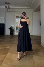 Square Neck Strappy Midi Dress