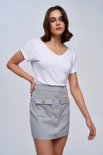 Düğme Detaylı Mini Etek