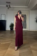 Wrap-Neck Padded Long Dress Wrap-Neck Padded Long Dress