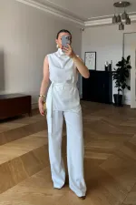 Sıfır Kol Bluz Pantolon Kadın Takım